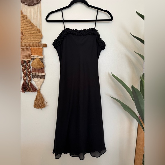 Dresses & Skirts - Vintage 90s Black Spaghetti Strap Dress with Rose Detail